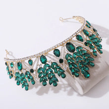 Load image into Gallery viewer, Luxury Forest Blue Crown Opal Crystal Leaf Bridal Tiaras Women Headband b08
