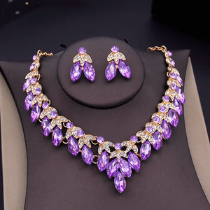 Purple Crown Dubai Jewelry Sets Bride Tiaras Headdress Prom Birthday Girls Wedding Crown and Necklace Earrings Sets Fashion