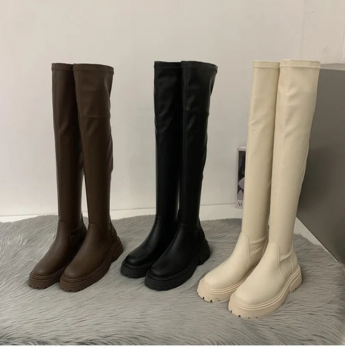 Winter Long Boots For Women Fashion Slip On Square Heel Over the Knee Boots h26