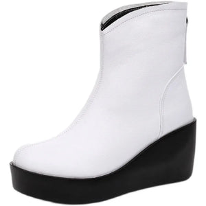 Genuine Leather Wedges Snow Boots Height Increasing Women Short Boots q157