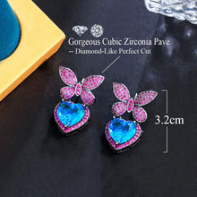 Load image into Gallery viewer, Fuchsia Cubic Zircon Butterfly Earrings Chic Heart Charm Drop Earrings for Women b97