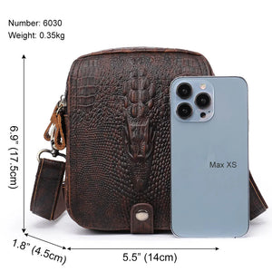 Men's Leather Shoulder Bag Male Mini Croco Designer Leather Bag Man Purse Small Mens Crossbody Bags for Gift Phone 6030