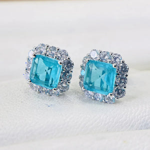 925 Sterling Silver Paraiba Emerald Stud Earrings For Women Silver Square Tourmaline Gemstone Earring x30