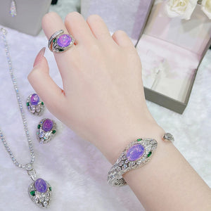 Silver Color Amethyst Jewelry Set for Women Purple Starlight Snake Pendant Necklace Stud Earrings Ring Bracelet