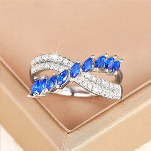 Fashion Women Cross Ring Bright Blue/White Zirconia Finger Accessories hr29 - www.eufashionbags.com