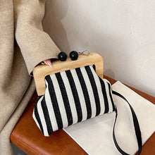 Load image into Gallery viewer, Canvas Bag Stripe Crossbody Kiss Lock Top-Handle Handbag Strap Vintage Purse Shell Evening Women Shoulder Bags
