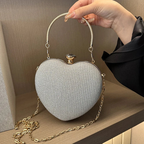 Evening Clutch Bag Women Bag Shiny Handbag Heart Shape Clutches Bag Fashion Chain Shoulder Crossbody Bag Luxury Lady Purse