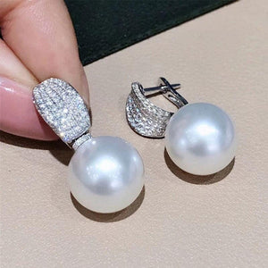 Luxury CZ Imitation Pearl Earrings for Women Silver Color Wedding Earrings he32 - www.eufashionbags.com