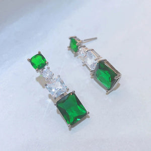 Fashion 925 Silver Needle Statement Earrings Emerald Paraiba Tourmaline Stone Drop Earrings x32