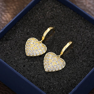 Full CZ Heart Drop Earrings for Women Luxury Trendy Bridal Wedding Earrings Exquisite Birthday Gift
