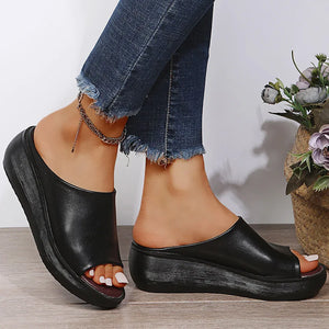 Women Sandals Wedge Heels Platform Sandalias Mujer Soft Leather Summer Sandals h06