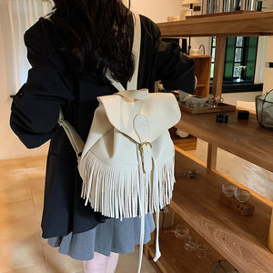 Fashion Leather Backpack for Women Tassels Design Punk Style School Bags s05