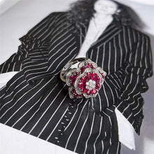 画像をギャラリービューアに読み込む, 925 Sterling Silver Red Rose Flower Ring for Women Luxury Micro Inlaid Full Zirconia Geometry Ring