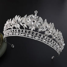 Cargar imagen en el visor de la galería, Luxury Royal Queen Crystal Leaf Wedding Crown for Women Rhinestone Hair Jewelry e60