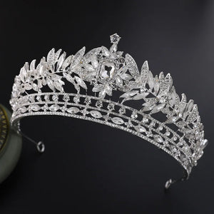 Luxury Royal Queen Crystal Leaf Wedding Crown for Women Rhinestone Hair Jewelry e60