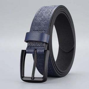 Men Classic Pu Leather Emboss Belts Black Pin Buckle Designer Men Waist Belt for Jeans