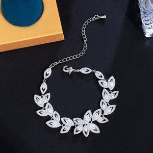 Shiny Cubic Zirconia Cluster Flower Leaf Women Wedding Bracelets cw58 - www.eufashionbags.com