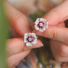 Load image into Gallery viewer, Aesthetic Flower Earrings for Women Luxury Paved Bright Red Cubic Zircon Wedding Earrings