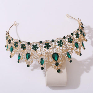 Luxury Crystal Leaf Headpieces Queen Crown Princess Rhinestone Wedding Hair Jewelry bc19 - www.eufashionbags.com