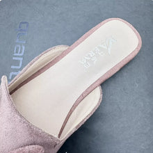 Load image into Gallery viewer, Fashion Women Spongy Sole Butterfly-Knot Flat Slides Mules Square Toe Wide Fitting Flock Summer Shoes