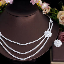 Load image into Gallery viewer, White Cubic Zirconia Flower Costume Jewelry Set Multi Layered Necklace Wedding Party