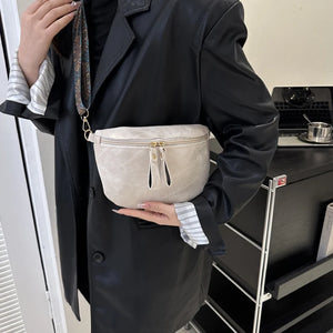 Women's PU Leather Waist Bags Stylish Hobo Solid Color Shoulder Satchel Luxury Designer Chest Bag Wide Strap Fashion Fanny Pack