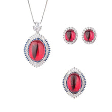 Charger l&#39;image dans la galerie, Vintage Ruby Crystal Necklace Pendant Adjustable Ring Earrings Wedding Fine Jewelry for Women x20
