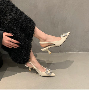 2024 Summer Pointed Toe Women Sandals Slip On Crystal Singbacks Shoes x352
