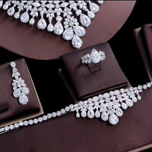 Charger l&#39;image dans la galerie, 4Pcs Big Tassel Water Drop CZ Wedding Jewelry Set for Women Dubai accessories cj03 - www.eufashionbags.com