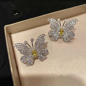 Women's Butterfly Stud Earrings with Bright Cubic Zirconia Cute Ear Accessories Girls Accessories Party Statement Jewelry
