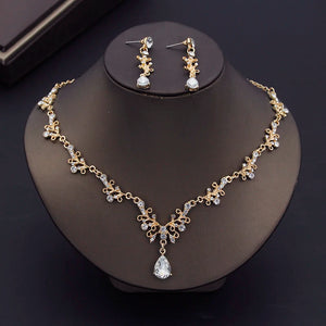 Gorgeous Crystal Wedding Dress Choker Necklace Sets for Women Bridal Jewelry Sets Tiaras Crown Earrings Bride Jewelry Sets