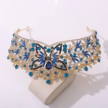 Cargar imagen en el visor de la galería, Baroque Blue Butterfly Crown Headband Luxury Rhinestone Bridal Tiaras Headwear Girls Birhtday Wedding Hair Jewelry