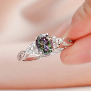 Oval Multicolored Cubic Zirconia Ring for Women Wedding Anniversary Gift Jewelry