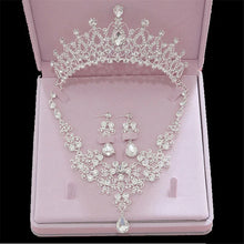 Cargar imagen en el visor de la galería, Bridal Jewelry Sets Crown Necklace Earrings Four Pack Silver Women&#39;s Fashion Wedding Tiaras(excluding boxes)