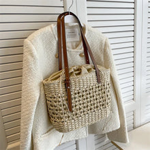 Charger l&#39;image dans la galerie, Big Straw Bucket Bag for Women 2024 Summer Trendy Weave Beach Basket Top Handle Handbags