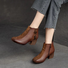 Load image into Gallery viewer, Winter Genuine Leather Women&#39;s Short Boots Thick Heel Round Toe Shoes q153