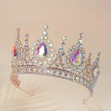 Cargar imagen en el visor de la galería, Baroque Vintage Rose Gold AB Color Rhinestone Crystal Queen Big Crown Wedding Tiara e36