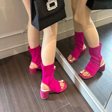 Laden Sie das Bild in den Galerie-Viewer, Fashion Women Sandals Boots Clip Toe Summer Stretch Boots Sock Booties Thick High Heels Slip On Party Stretch Boots