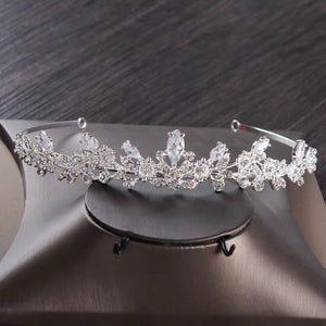 Luxury Cubic Zircon Leaves Bridal Jewelry Set Tiaras Crown Choker Necklace Earrings