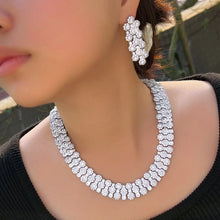 Laden Sie das Bild in den Galerie-Viewer, Full Cubic Zirconia Pave Round Chunky Wedding Party Necklace Pageant Jewelry Sets b05
