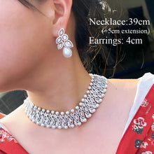 Load image into Gallery viewer, Luxury White Cubic Zirconia Choker Pearl Necklace and Earrings Wedding Party Jewelry Sets