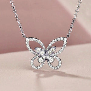 Silver Color Butterfly Pendant Necklace Women Cubic Zirconia Trendy Jewelry hn08 - www.eufashionbags.com