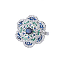 Cargar imagen en el visor de la galería, 925 Sterling Silver Retro Sapphire High Carbon Diamond Flower Adjustable Ring Wedding Gifts x17