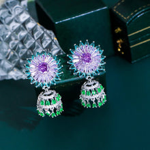 Load image into Gallery viewer, Purple Green Cubic Zirconia Flower Earrings Women Long Dangle Drop Bell Earrings z01