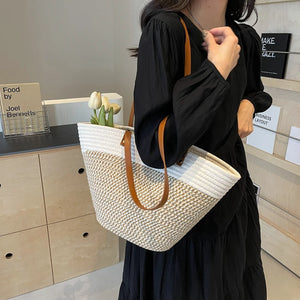 2024 New Summer Women Woven Beach Bag Large Cotton thread Handmade Fashion Shoulder Bag a167