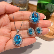 画像をギャラリービューアに読み込む, 925 Sterling Silver Jewelry Sets For Women Sapphire Gemstone Earrings Pendant Necklace Ring
