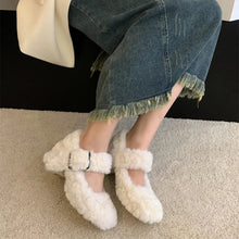 Cargar imagen en el visor de la galería, Mary Jane High Heels Women New Versatile One Line Square Headed Thick Heels Shallow Mouth Plush Single Shoes