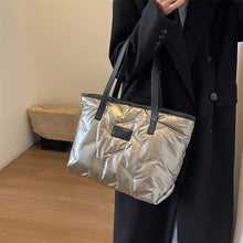 Load image into Gallery viewer, Silver Big Casual Cotton Shoulder Bag for Women New Trendy Korean Fashion Handbags Designer Padded Tote Bag