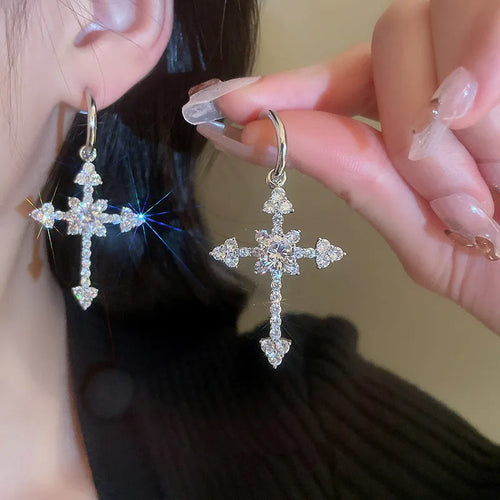 Fashion Cross Charm Hanging Earrings for Women Full Cubic Zirconia Jewelry