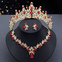 Cargar imagen en el visor de la galería, Blue Bride Crown Jewelry Sets for Women Earrings Tiaras Wedding Necklace sets Princess Girls Party Prom Costume Jewelry Set